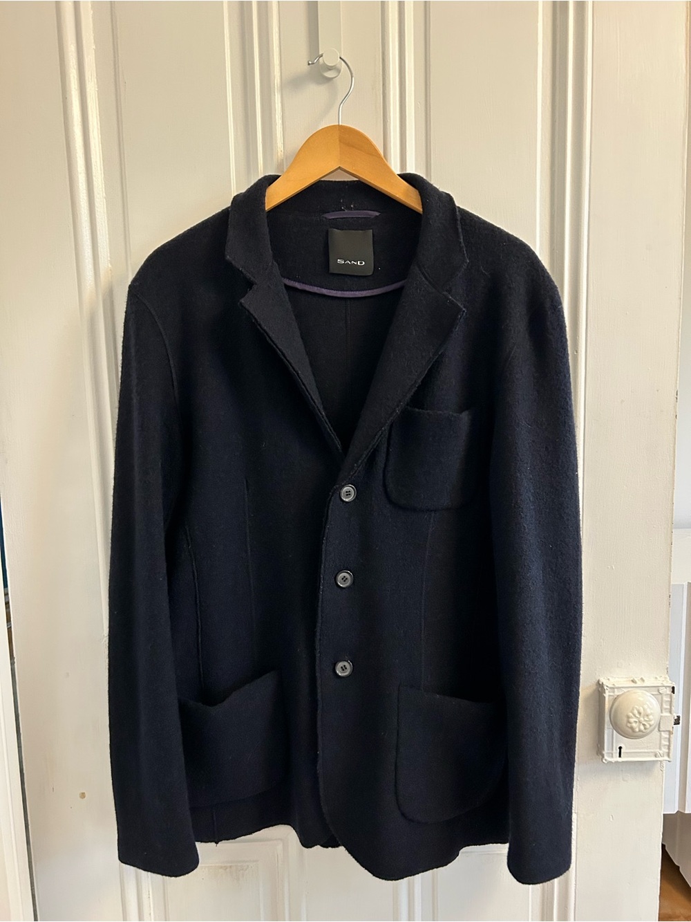 SAND Black Three-Button Patch Pocket Blazer